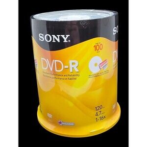 Sony DVD-R 4.7GB 120min 1-16x Inkjet Printable Blank Discs 100-Pack Spindle NEW